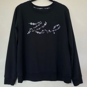 Karl Lagerfeld Paris Embroidered Crew Neck Floral Black Sweatshirt
